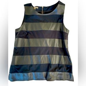 Black knit and faux leather stripe top.